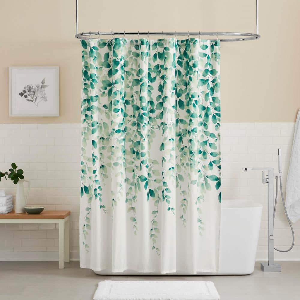 Home Decorators Collection Green And White Watercolor Fl Leaves Shower Curtain Fa96925 The
