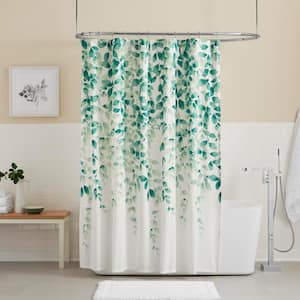 Green and White Watercolor Floral Leaves Shower Curtain
