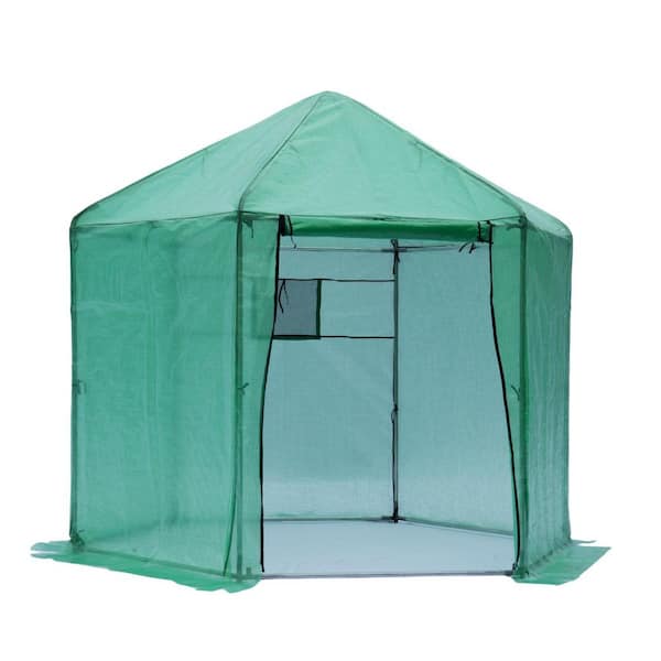 Unbranded 110 in. W x 110 in. D x 96 in. H Walk in Greenhouse with Hexagonal Upgrade Reinforced Frame