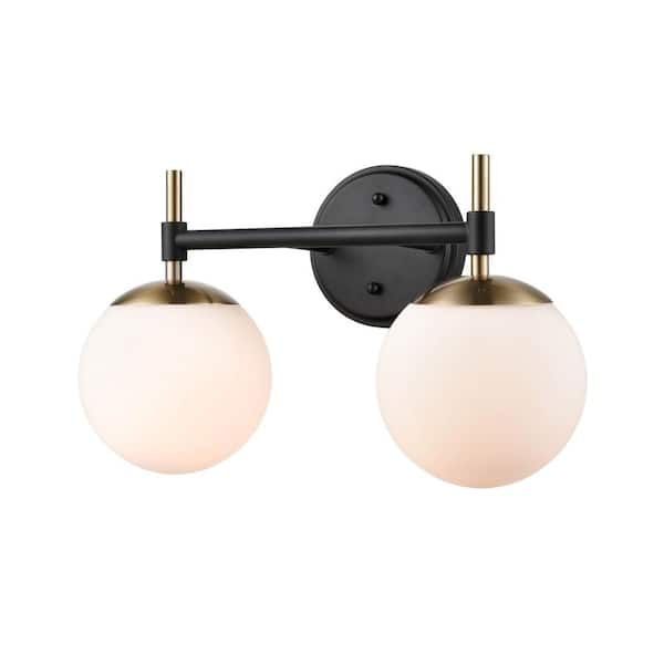 929 LIGHTING 15.5 in. 2-Light Matte Black/Modern Gold Vanity Light