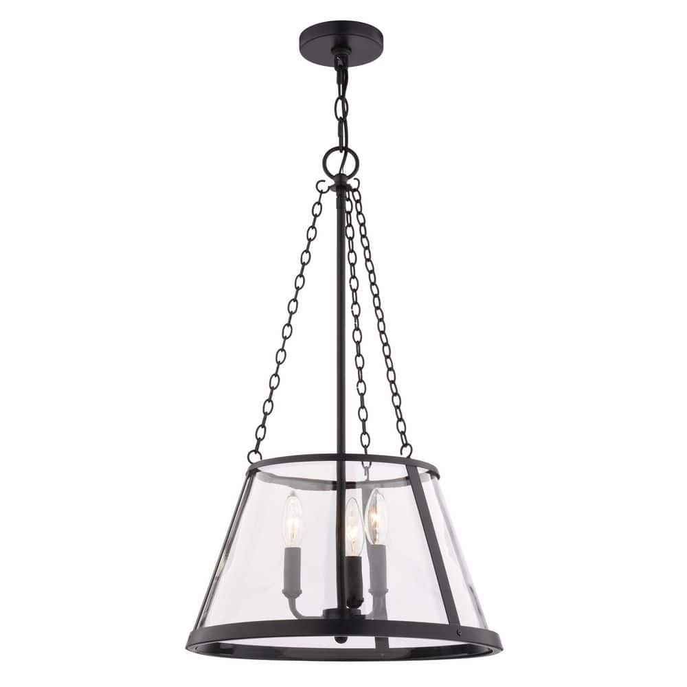 Rochester 3-Light Matte Black Industrial Cone Pendant with Clear Glass Shade, Hanging Ceiling Dining Room Fixture price history on PriceWatchPro