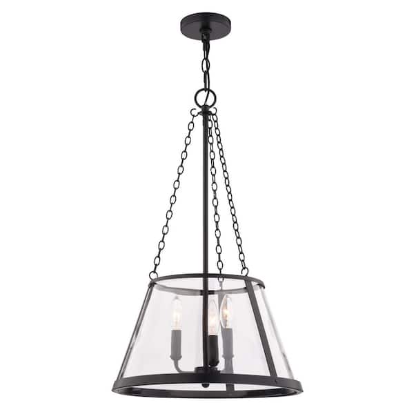 Rochester 3-Light Matte Black Industrial Cone Pendant with Clear Glass Shade, Hanging Ceiling Dining Room Fixture
