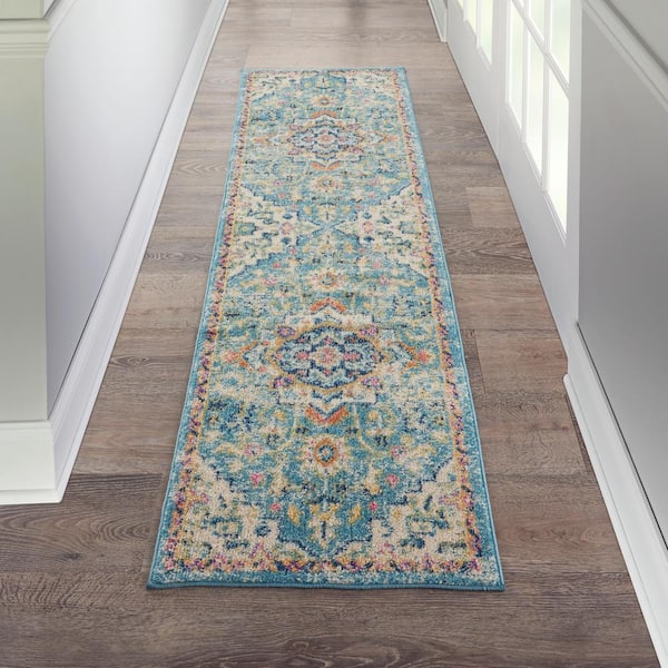 Passion Ivory/Light Blue 2 ft. x 8 ft. Persian Modern Transitional Kitchen Runner Area Rug