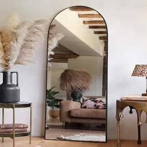 24 in. W x 71.1 in. H Modern Classic Arched Black Wood Oversized Full Length Floor Mirror