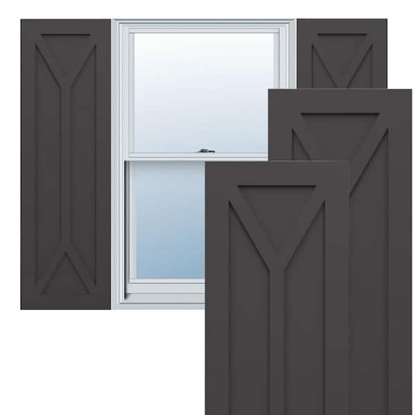 Ekena Millwork True Fit PVC 18 in. W x 32 in. H Raised Panel Vinyl Shutters Pair in Shadow Mountain