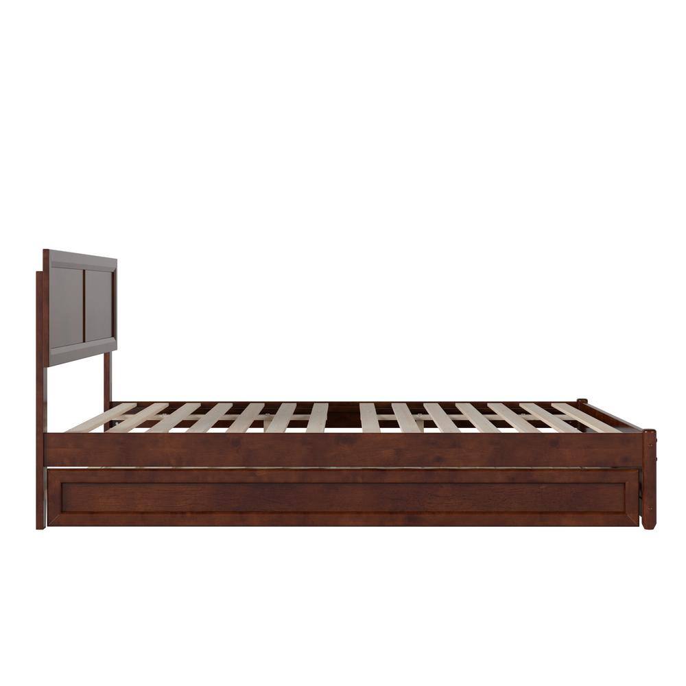 Lylah Queen Walnut Wood Platform Bed with Trundle