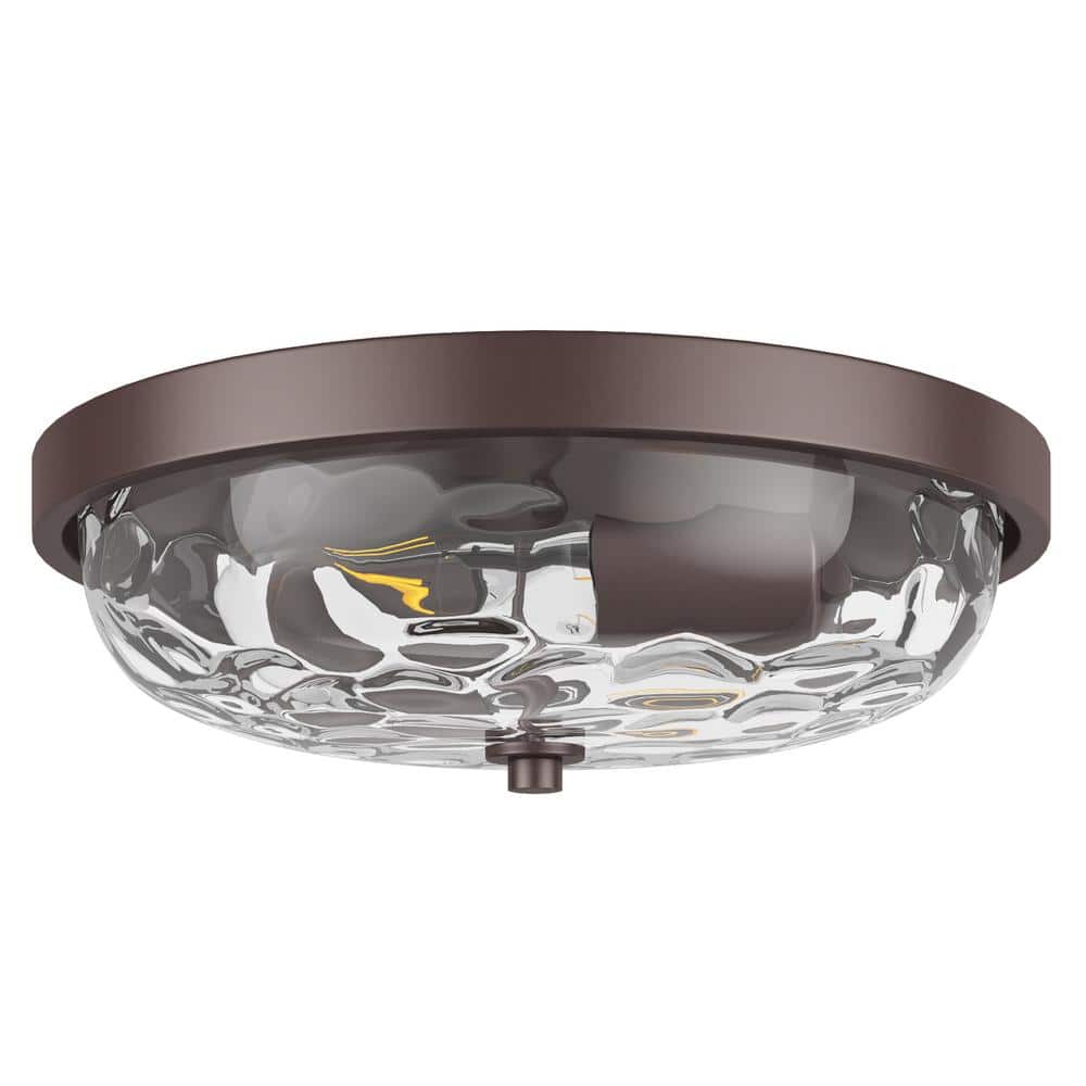 12.99 in. 2-Light Farmhouse Oil Rubbed Bronze Flush Mount Ceiling Light Fix