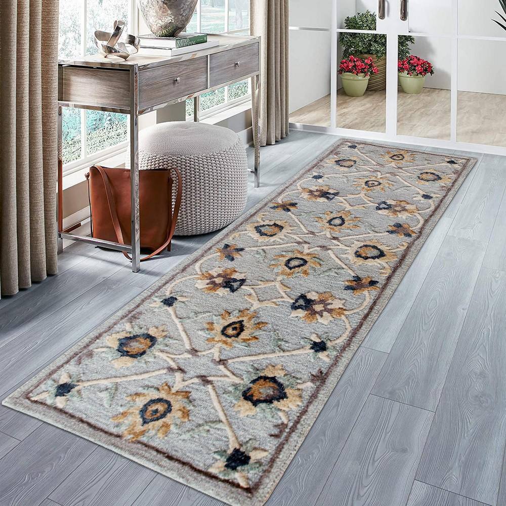 Handmade Tufted Wool Runner Rug, 2'3" x 6'9", Blue Stain-Resistant
