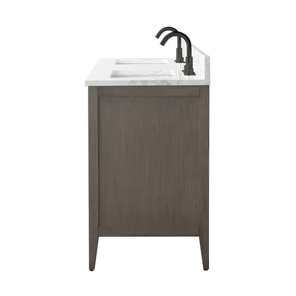 72 in. W. x 22 in. D x 34 in. H Double Sink Bathroom Vanity Cabinet Driftwood Gray with Engineered Marble Top in White