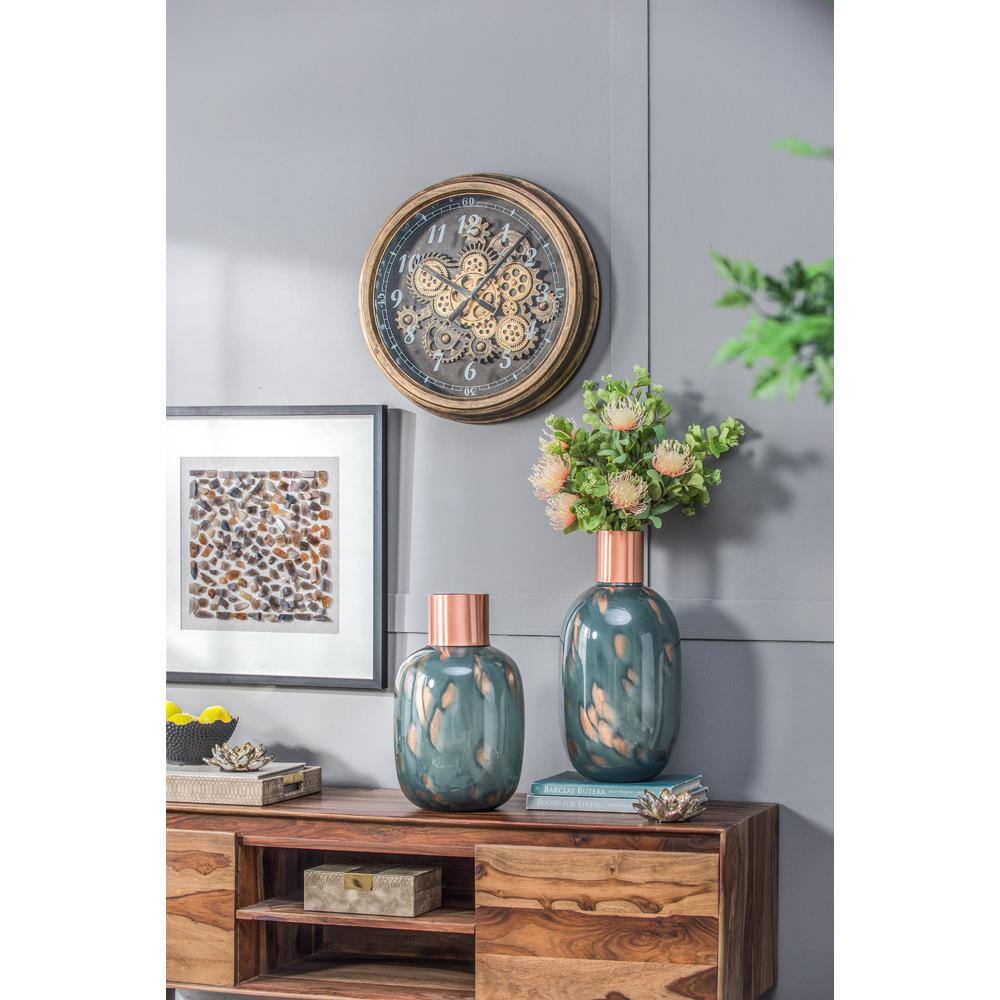 A & B Home Kata Blue/Copper Glass Vase 10 in. Dia. x 17.5 in. H 70383