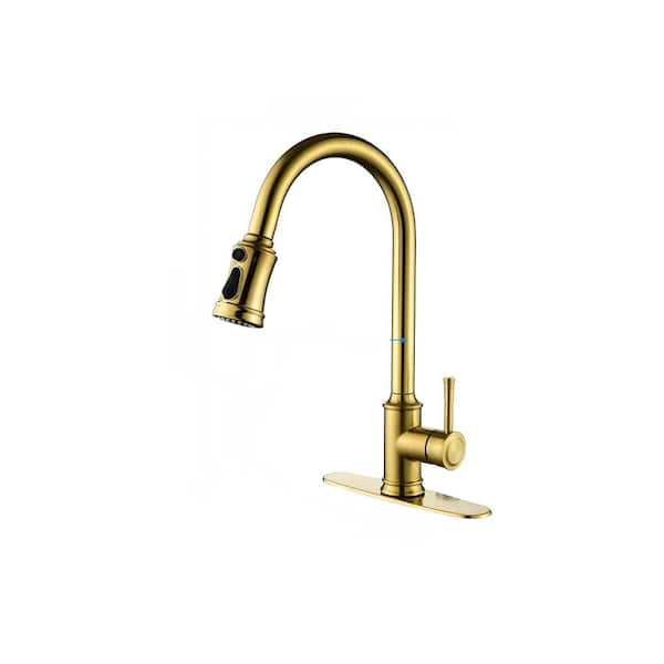 Brushed Gold 16.53 in. H Pull Down Sprayer Kitchen Faucet with 360 ° Spout Swivel