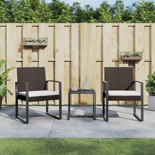 3-Piece Brown Wicker Patio Outdoor Bistro Set with Beige Cushions and 1 Side Table