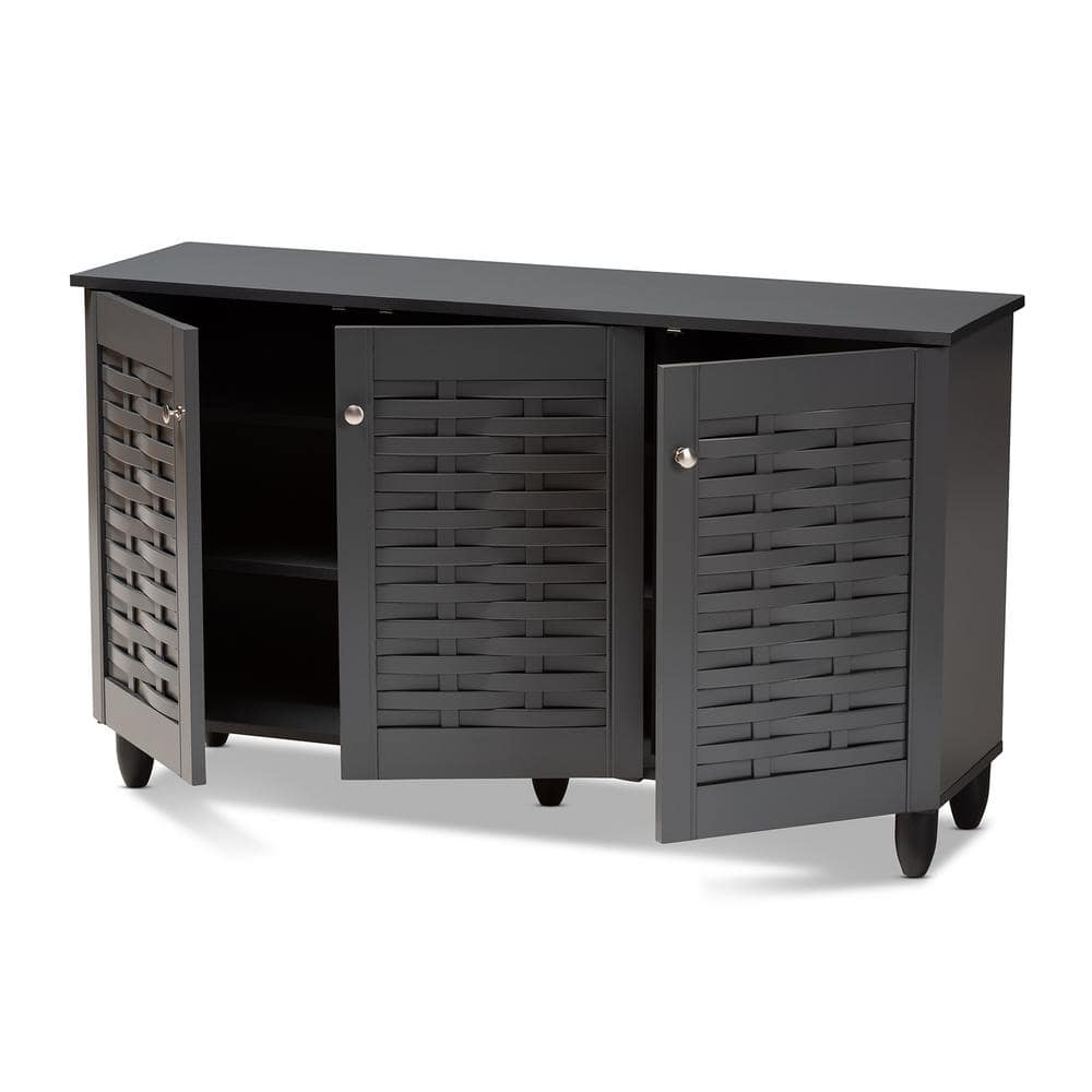 Dark Gray 3-Door Wooden Entryway Shoe Storage Cabinet