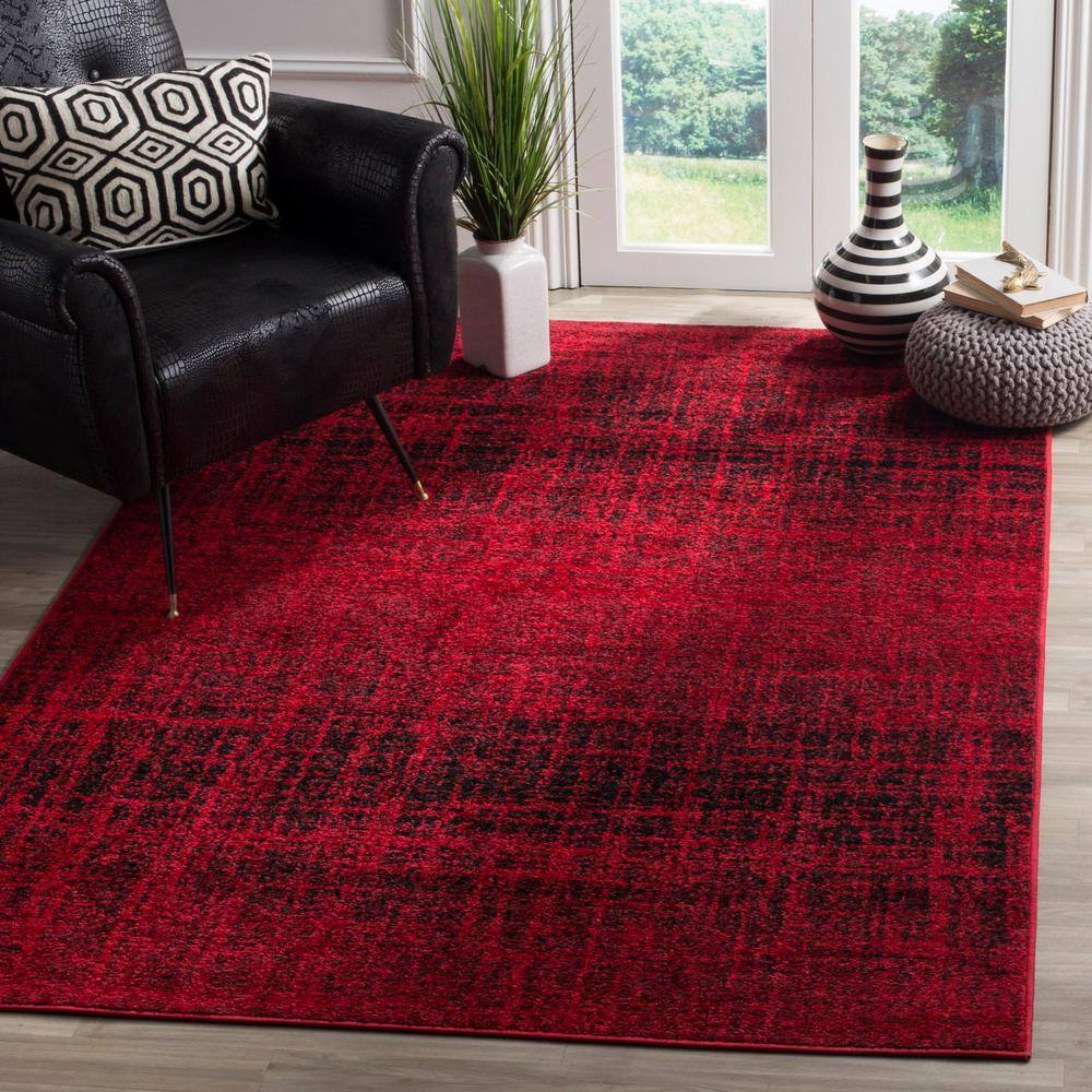 Red and Black Square Synthetic Area Rug