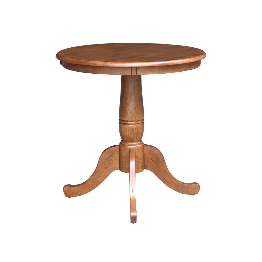 30" Round Distressed Oak Solid Wood Pedestal Dining Table