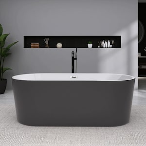 70 in. Acrylic Flatbottom Freestanding Non-Whirlpool Bathtub in Gray