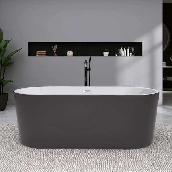 Getpro 70 in. Acrylic Flatbottom Freestanding Non-Whirlpool Bathtub in Gray