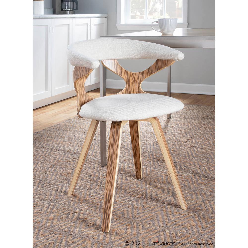 Gardenia Cream Zebra Wood Swivel Side Chair with Cutout Back