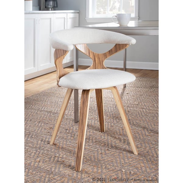 Gardenia Zebra Wood and Cream Fabric Swivel Dining Chair
