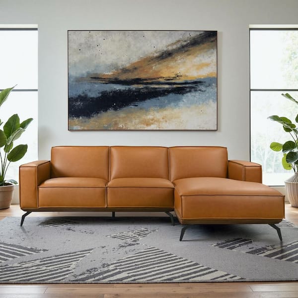 Bethel 102 in. Square Arm 2-Piece Faux Leather Modern Sectional Sofa in Cognac