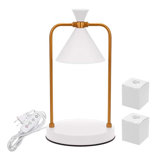 YANSUN 12.8 in 1-Light Metal Vintage White Candle Warmer Table Lamp with  Timer, Dimmable Switch(G10 Halogen Bulbs Included) H-RL001W - The Home Depot