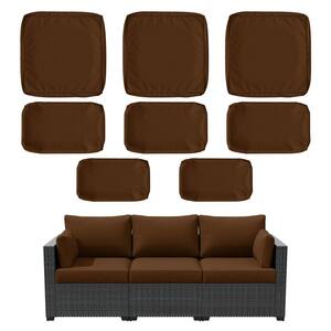 8-Piece Outdoor Replacement Cushion Slipcovers for 3-Seat Wicker Sofa, Seat Back Arm Covers, Chocolate(No Inserts)