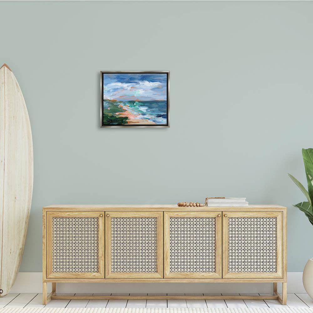 Crashing Beach Waves Abstract Landscape Canvas Print with Gray Frame