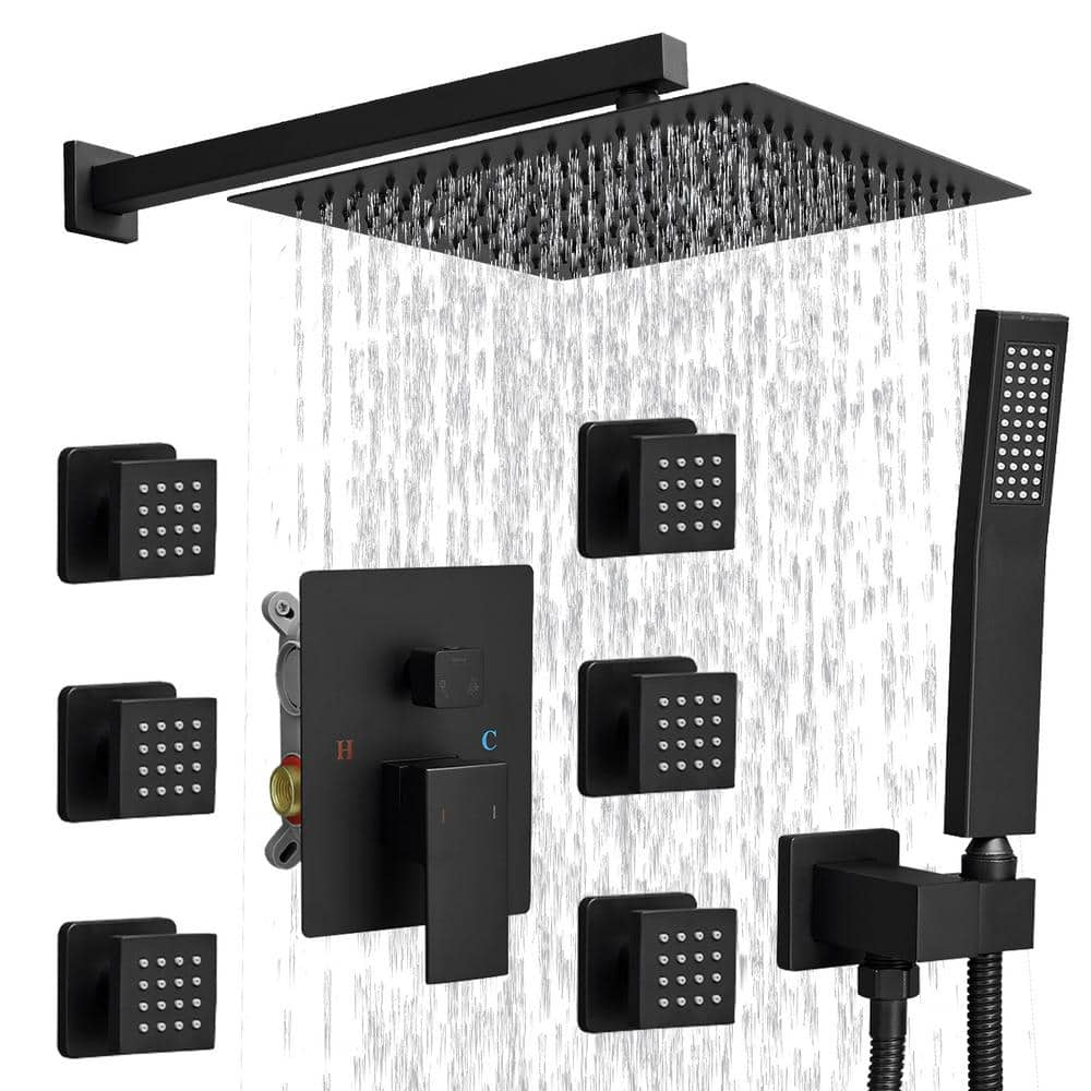 BWE Single Handle 3-Spray Wall Mount 12 In. Shower Faucet Shower Head 2 ...