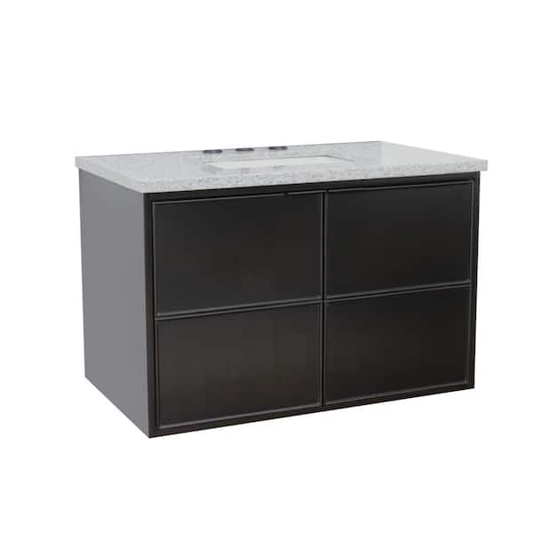 Bellaterra Home Scandi IV 37 in. W x 22 in. D Wallmount Bath Vanity in Cappuccino with Granite Top in Gray with White Rectangle Basin