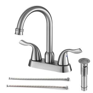 Double Holes 2-Handle Centerset Vessel Bathroom Faucet with Pop-up Drain and Faucet Supply Lines in Brushed Nickel