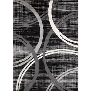 Contemporary Abstract Circles Design 10 ft. x 14 ft. Black Area Rug