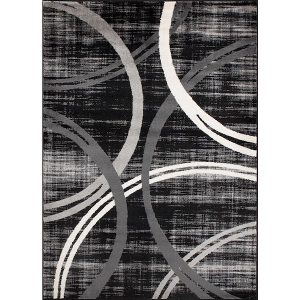 WRG Contemporary Abstract Circles Design 3 ft. 3 in. x 5 ft. Black Area Rug