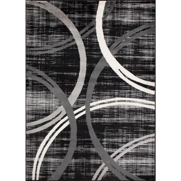 WRG Contemporary Abstract Circles Design 7 ft. 10 in. x 10 ft. 2 in. Black Area Rug