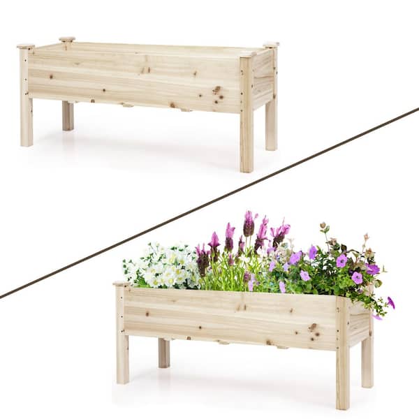 HONEY JOY Outdoor Wood Planter Elevated Garden Bed Raised Planter Box Kit with 4 Holes for Backyard Patio