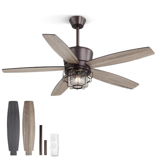 52 in. Outdoor Black Waterproof Ceiling Fan with Lights and Remote Control, 6-speeds, 3-CCT, Downrod Mount/Angled Mount