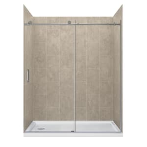 Jetcoat 60 in. L x 30 in. W x 78 in. H Left Drain Alcove Shower Stall Kit in Shale and Brushed Nickel 3-Piece