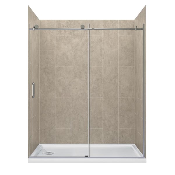 CRAFT + MAIN JETCOAT 60 in. L x 30 in. W x 78 in. H Left Drain Alcove Shower Stall Kit in Shale and Brushed Nickel 3-Piece