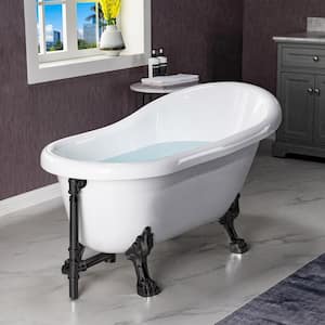 Austin 54 in. Heavy Duty Acrylic Slipper Clawfoot Bath Tub in White, Claw Feet, Drain & Overflow in Matte Black
