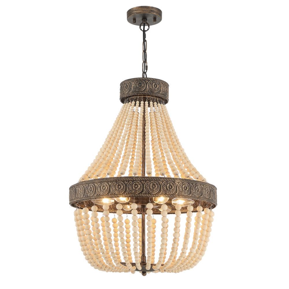Bohemian Black and Gold Beaded 6-Light Chandelier