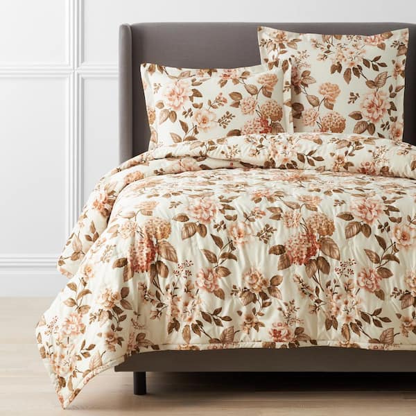 The Company Store Legends Hotel Blooming Flowers Cocoa Queen Wrinkle-Free Sateen Coverlet