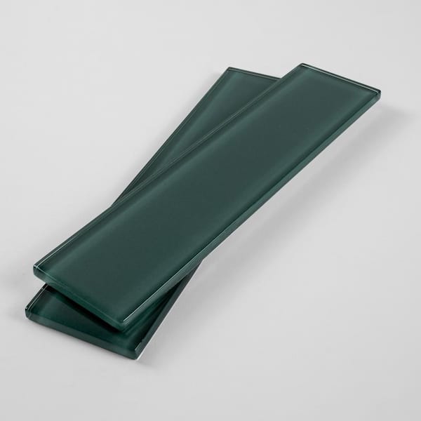 2 in. x 8 in. Marine Gloss Glass Subway Tile Sample