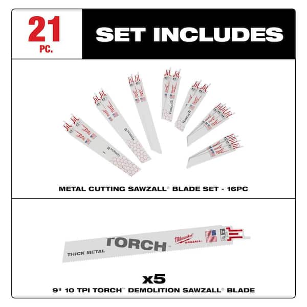 SAWZALL Metal Cutting Bi-Metal Recip Blade Set (16 Piece) w/ 5 additional TORCH Blades