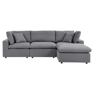 Commix 4-Piece Aluminum Outdoor Patio Sectional Sofa with Gray Sunbrella Cushions