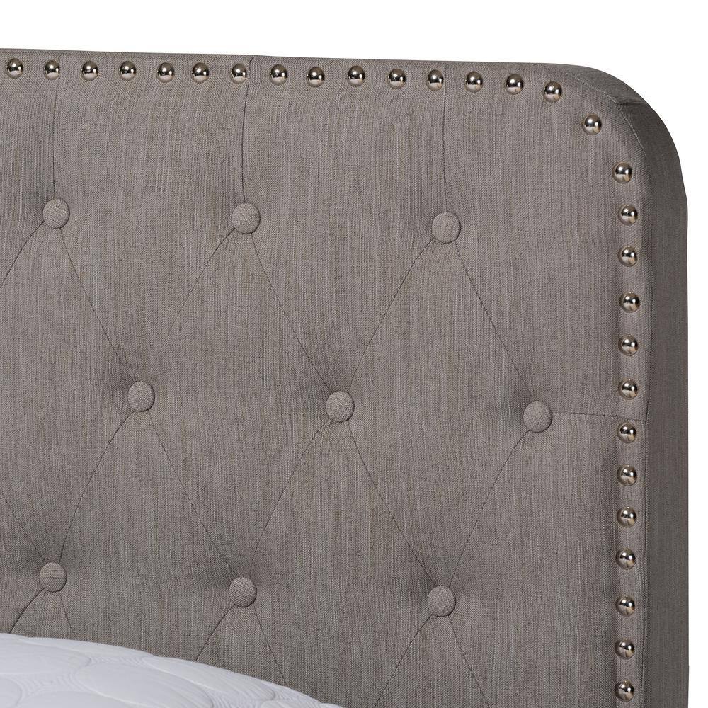 Queen Gray Upholstered Wood Frame Bed with Tufted Headboard