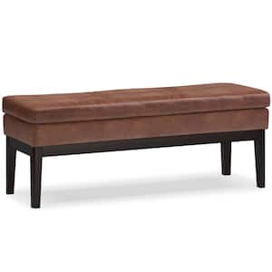 Carlson 45 in. Wide Mid Century Rectangle Ottoman Bench in Distressed Saddle Brown Faux Leather