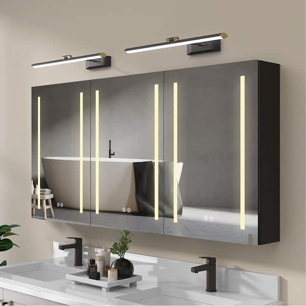 Lirum 60 in. W x 30 in. H Rectangular Black Tri-view Aluminum Surface Mount 3-color LED Medicine Cabinet with Mirror