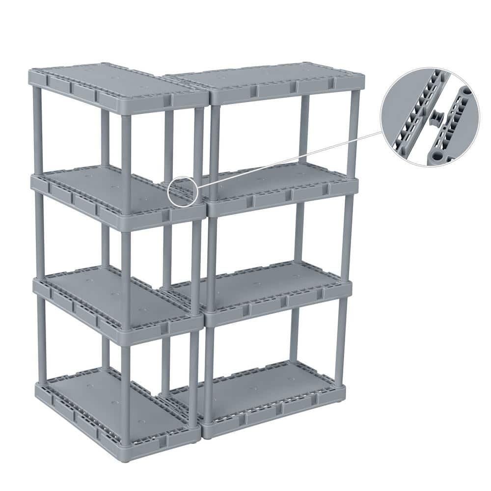 Sleek 4-Tier Light-Duty Resin Storage Shelving Unit, Black and Gray