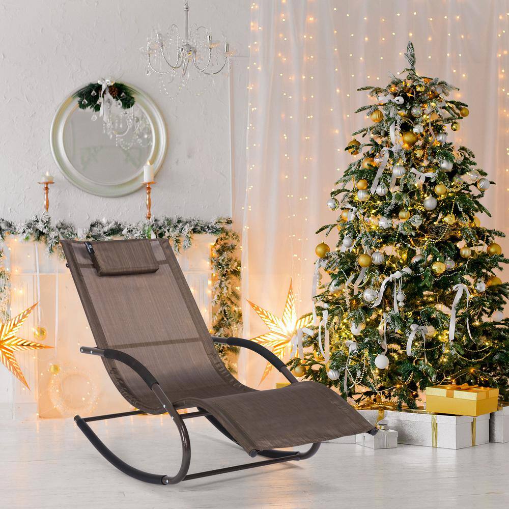 Brown Steel Frame Outdoor Chaise Lounge with Cushions
