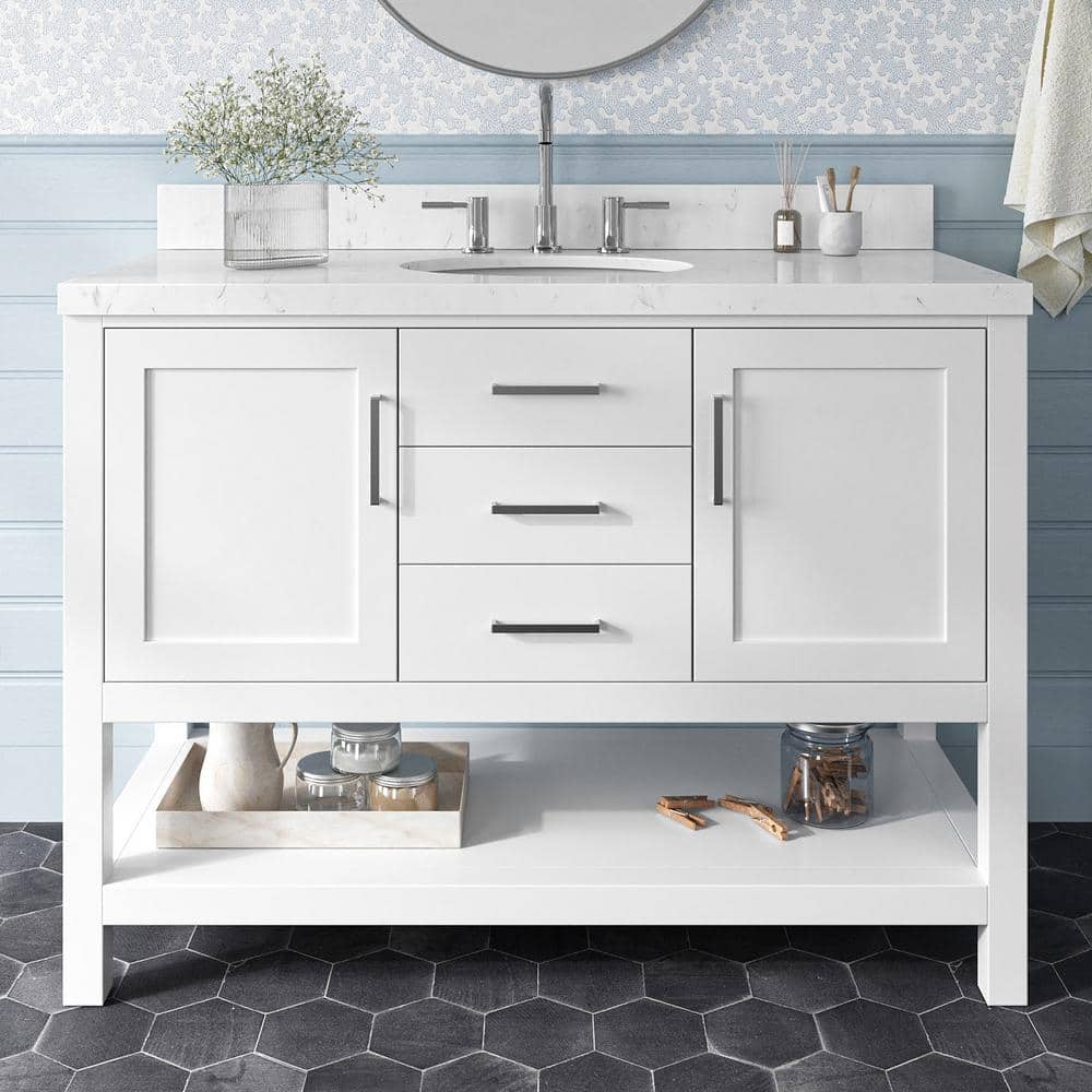 Bayhill 48 in. Single Sink Freestanding Bathroom Vanity in White with Carrara White Quartz Top price history on PriceWatchPro