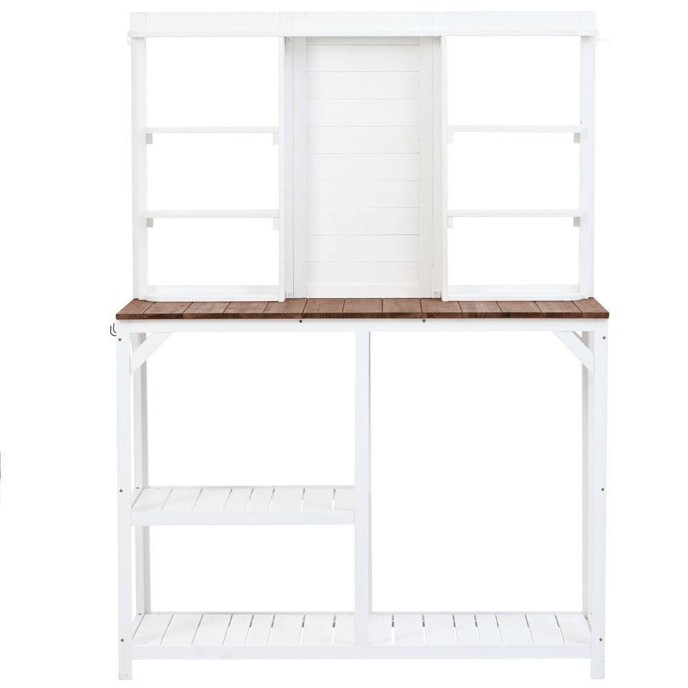 47.2 in. W x 64.6 in. H White Wood Outdoor Garden Potting Bench Table with 6-Tier Shelves, Large Tabletop and Side Hook price history on PriceWatchPro